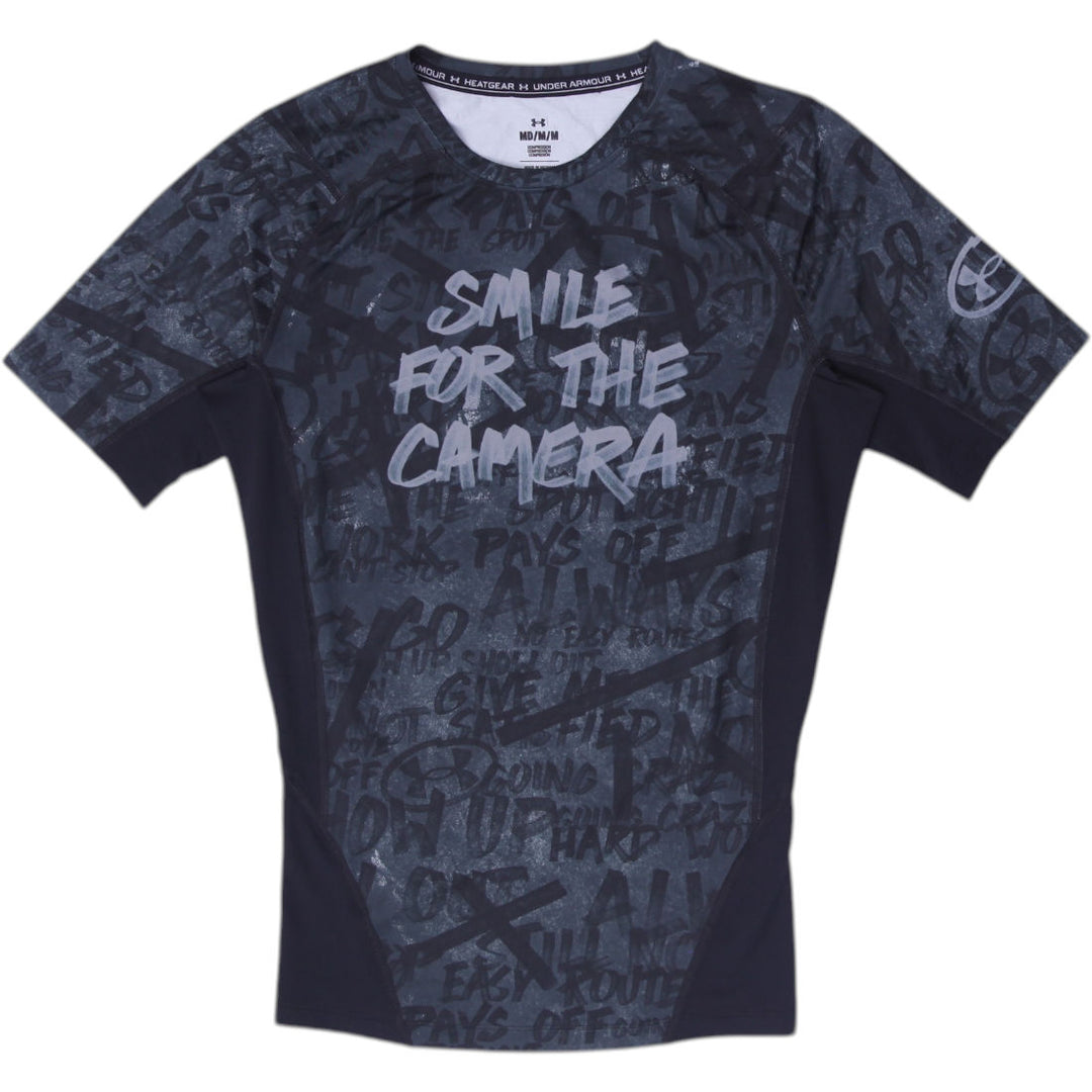Mens Under Armour T-Shirt Black Compression Sports Graphic Tee Size M