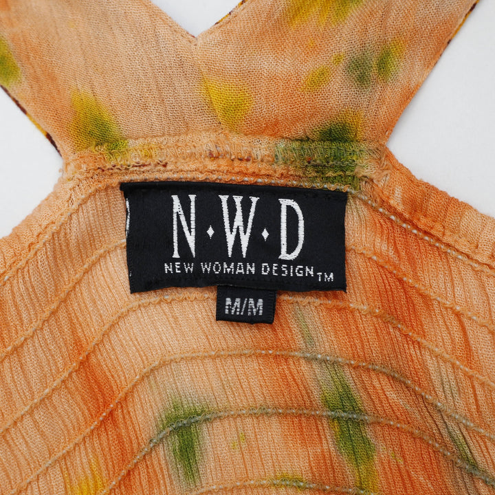 Y2K Ladies N.W.D Boho Asymmetric Handkerchief Dress Orange Tie Dye Size M