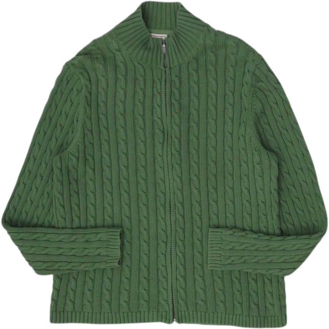 Mens L.L. Bean Cable Knit Full Zip Cotton Sweater Size L