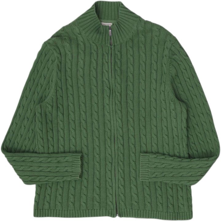 Mens L.L. Bean Cable Knit Full Zip Cotton Sweater Size L