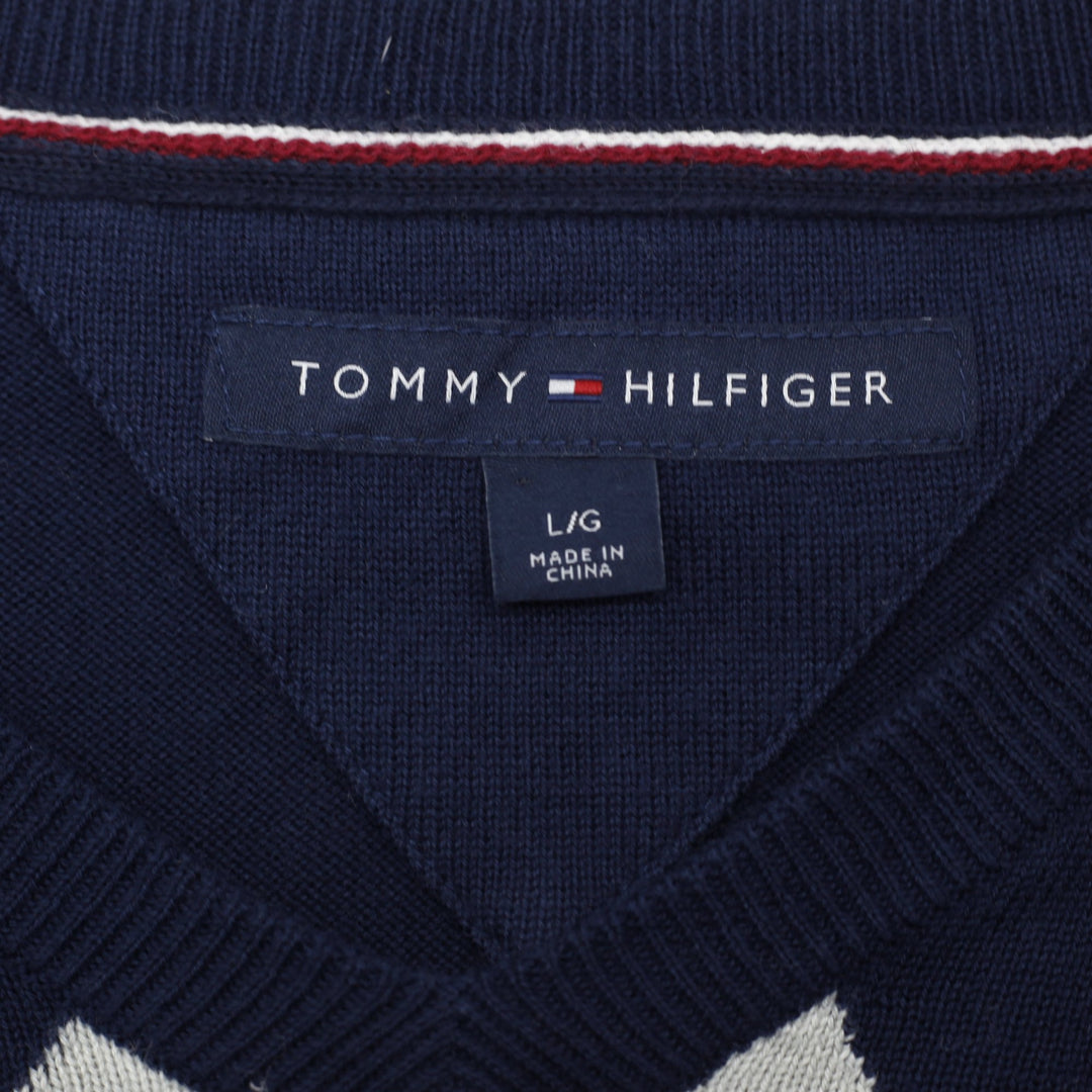 Mens Tommy Hilfiger Argyle Navy Sweater V-Neck Sweater Size L
