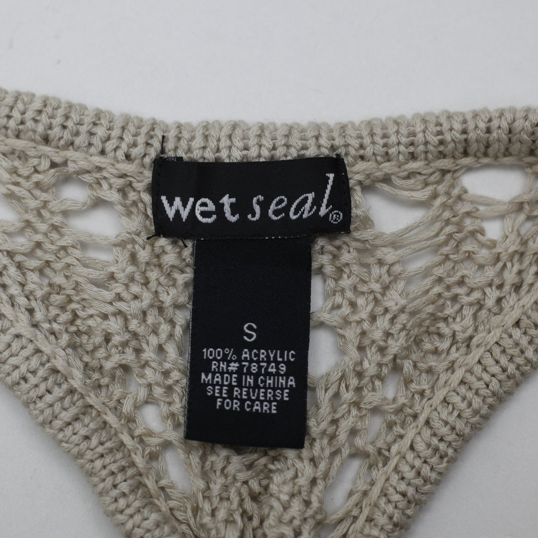 Y2K Ladies Wet Seal Crochet Knit Fringe Tank Top Beige Size Small