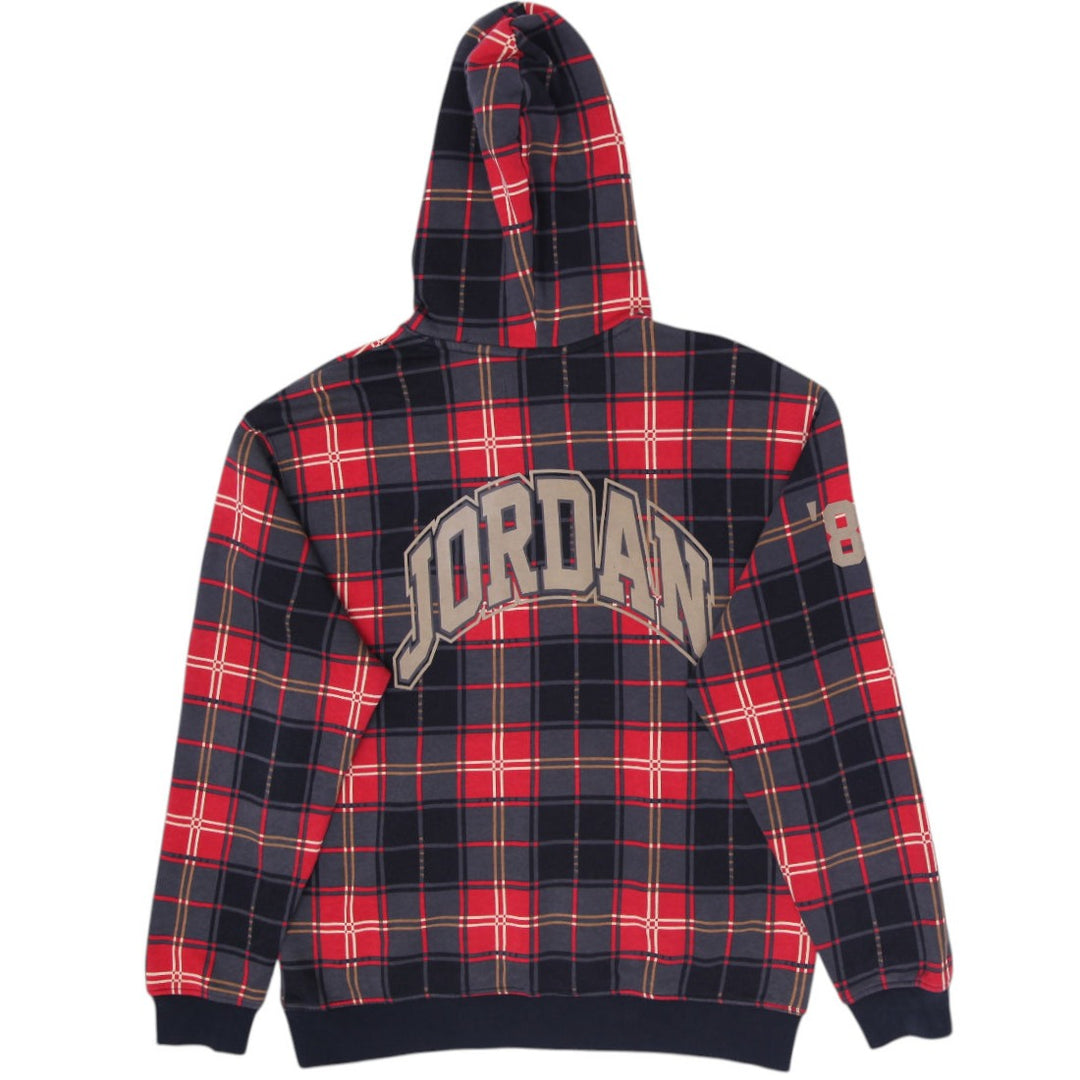 Mens Jordan Hoodie Tartan Plaid Fleece Red Black Checkered Size M