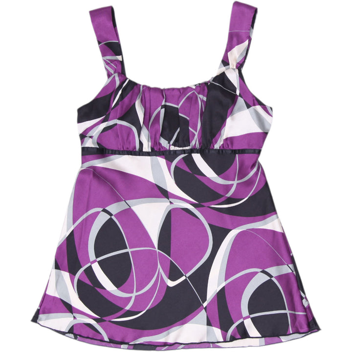 Y2K Ladies BCX Purple Abstract Swirl Empire Waist Cami Tank Top Size M