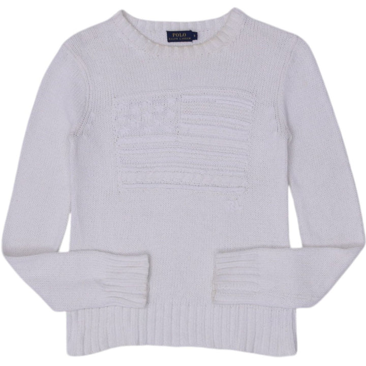 Vintage Ladies Polo Ralph Lauren Iconic American Flag Cotton Crewneck Sweater S