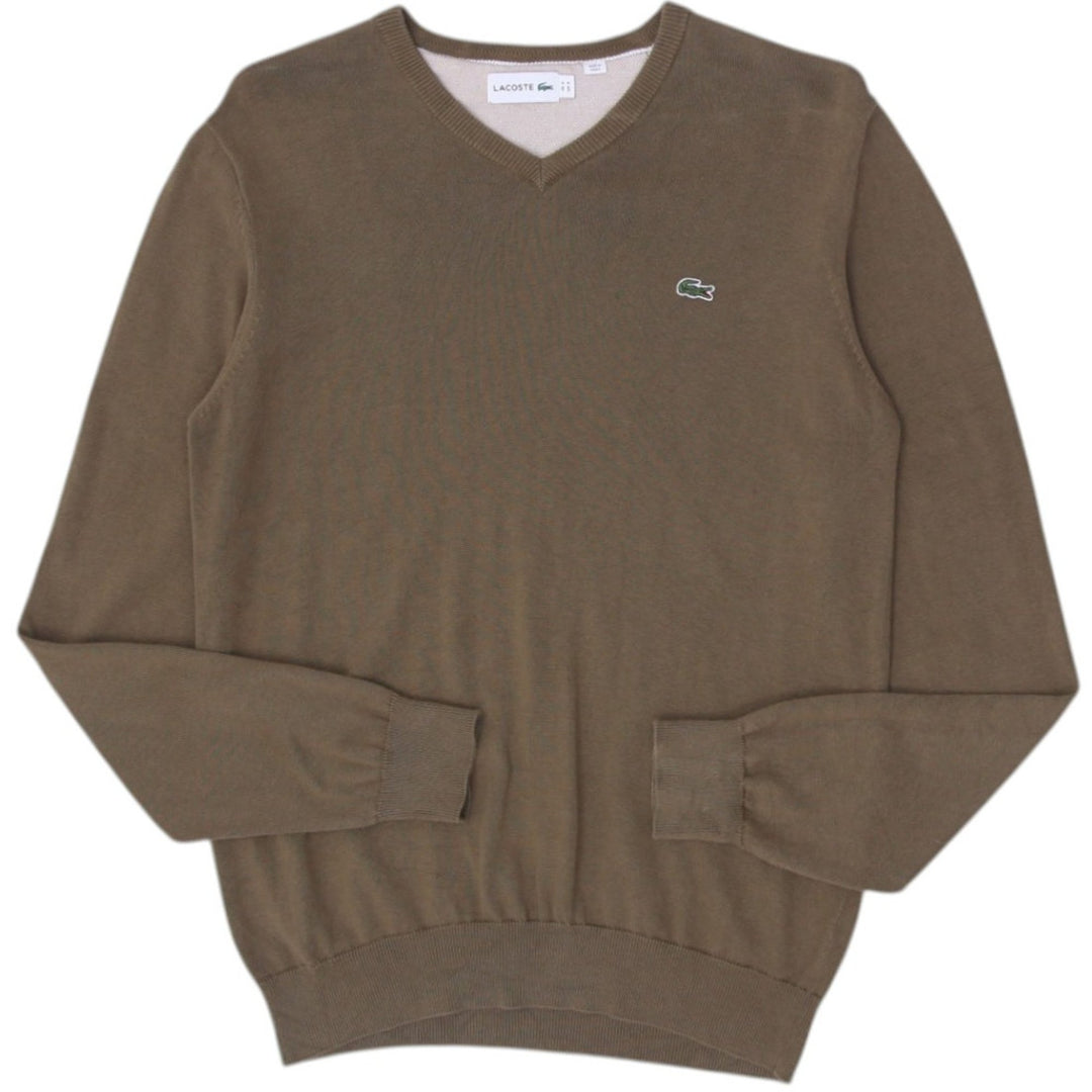 Shop Mens Lacoste Sweater Olive V-Neck Knit Casual Wear Fashion