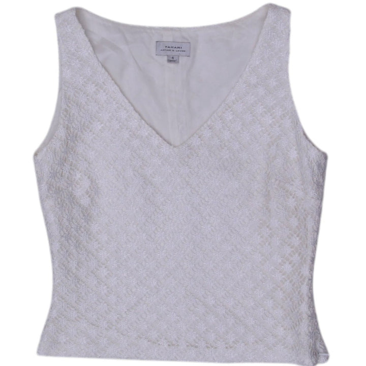 Y2K Ladies Off White Textured V-Neck Sleeveless Tank Top Size 4 | Migration_Y2K Tops | Fashion Rerun
