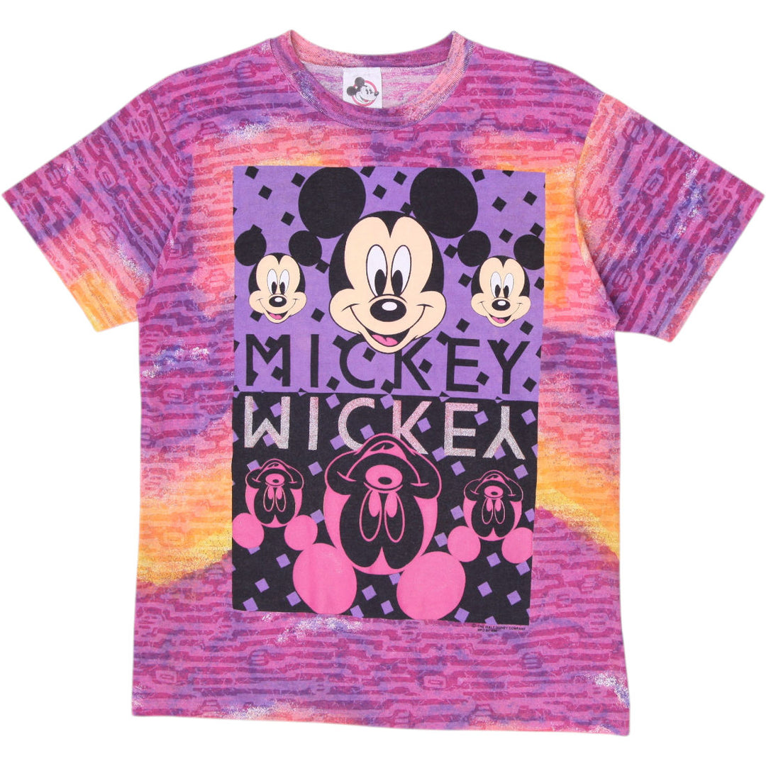 Vintage 90s Mickey Mouse All Over Print Neon Tie Dye Walt Disney Company S.Stitch Size M