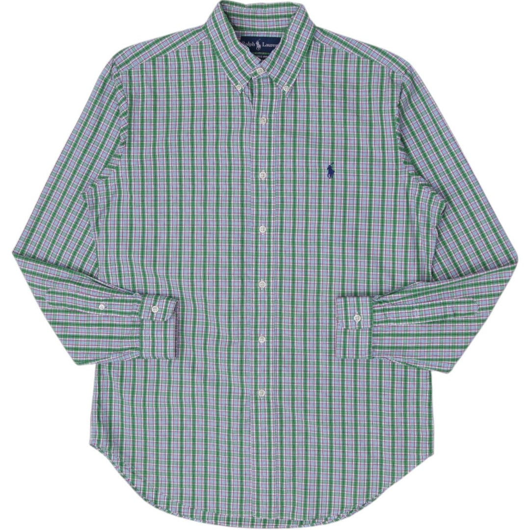 Mens Ralph Lauren Classic Fit Shirt Green Plaid Logo Casual