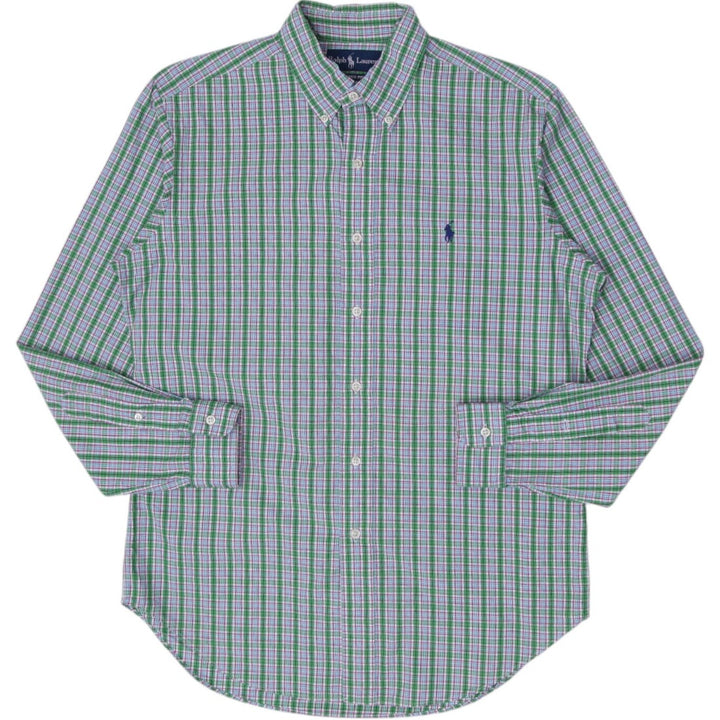 Mens Ralph Lauren Classic Fit Shirt Green Plaid Logo Casual
