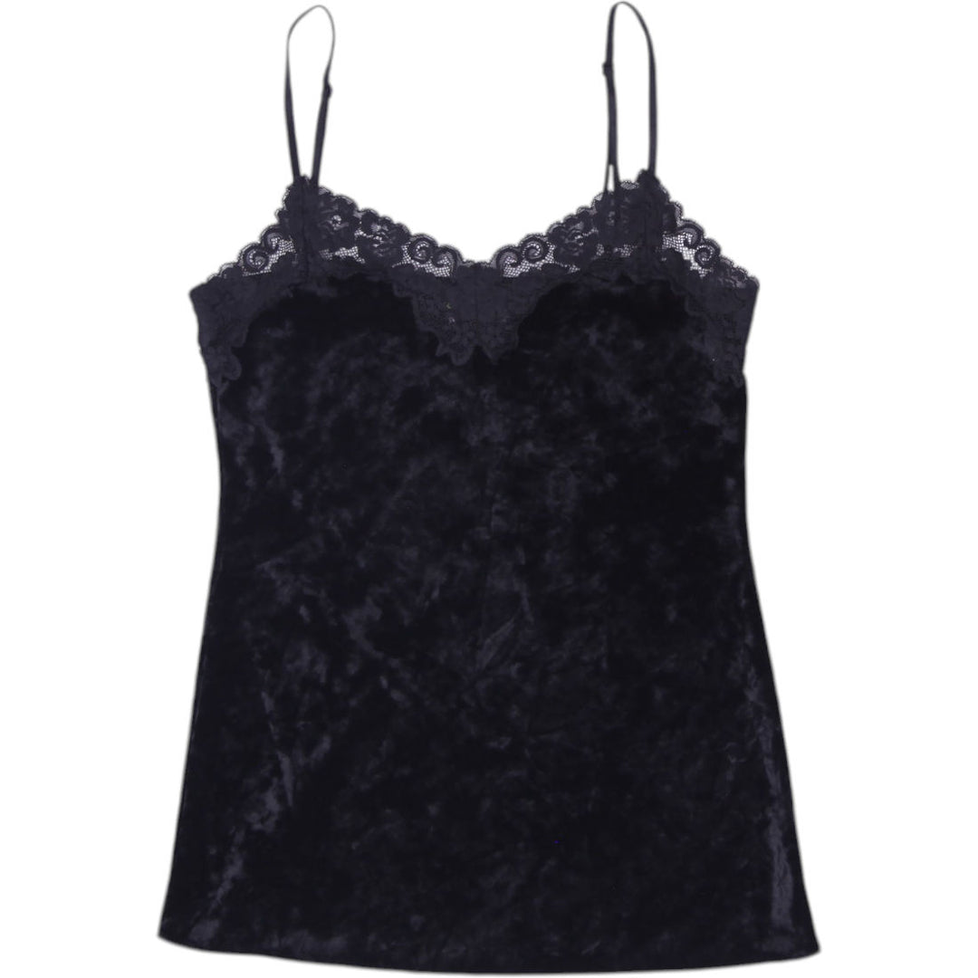 Y2K Ladies DKNY Jeans Velvet Lace Trim Camisole Tank Top Size XS