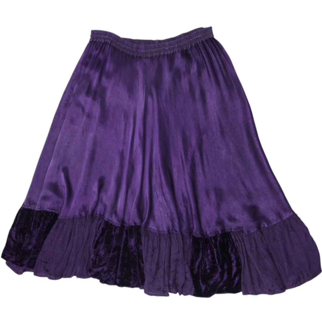 Y2K Ladies Encounter Floral Embroidered Velvet Tiered Prairie Skirt Free Size