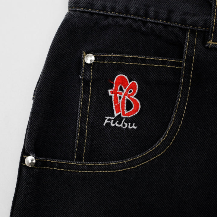 Y2K Mens FUBU Denim Shorts Black Embroidered Logo