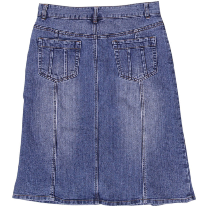 Y2K Ladies Crazy World Denim Midi Skirt Floral Waistband Pleated Size 38