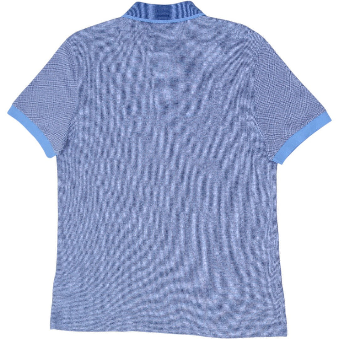 Mens Lacoste Caviar Pique Polo Shirt Blue Striped Collar Regular Fit Size L