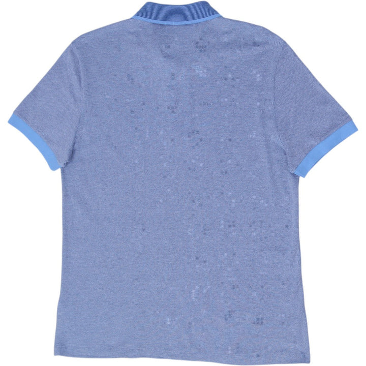 Mens Lacoste Caviar Pique Polo Shirt Blue Striped Collar Regular Fit Size L