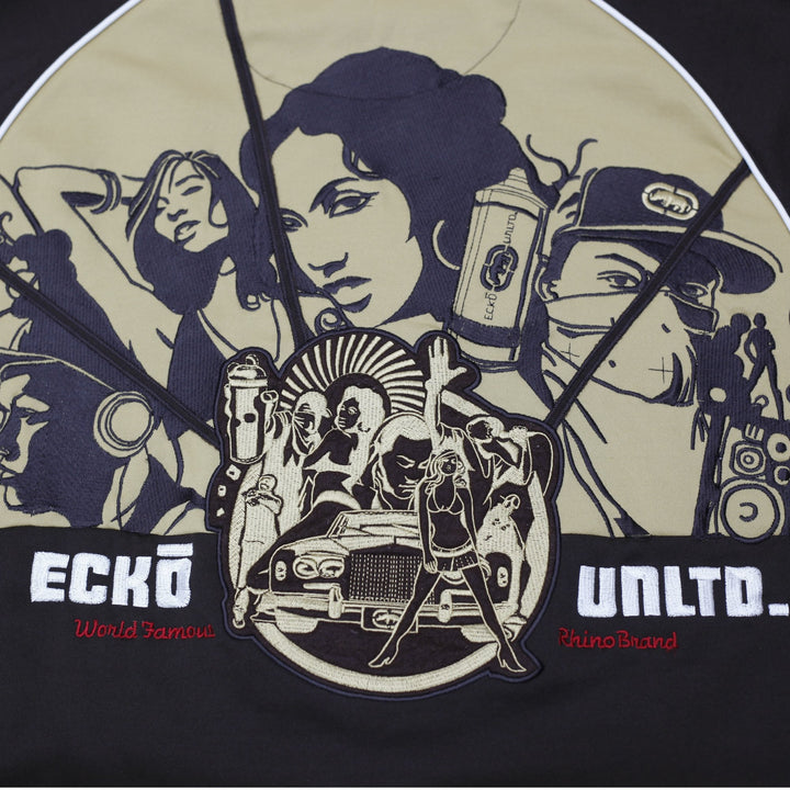 Y2K Mens Ecko Unltd Jacket Brown Zip Up Graphic XL