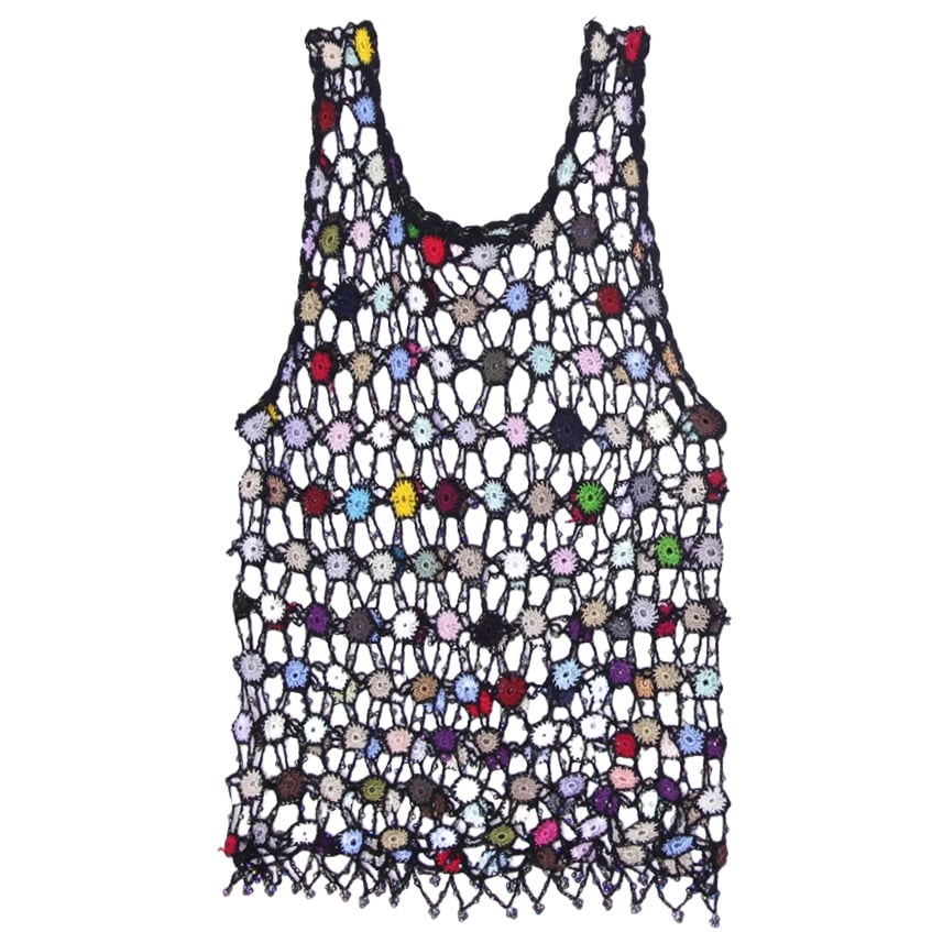 Y2K Ladies Crochet Tank Top Multicolor Handmade Sleeveless Boho Size S | Migration_Y2K Tops - Side View | Fashion Rerun
