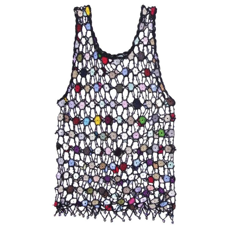 Y2K Ladies Crochet Tank Top Multicolor Handmade Sleeveless Boho Size S | Migration_Y2K Tops - Side View | Fashion Rerun