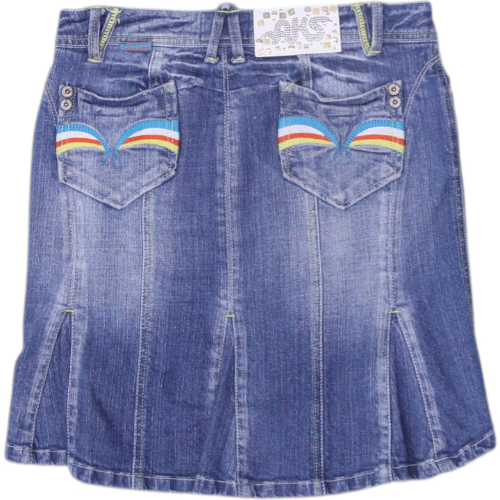 Y2K Ladies Akademiks Skirt Blue Mini Rainbow Embroidered Pockets