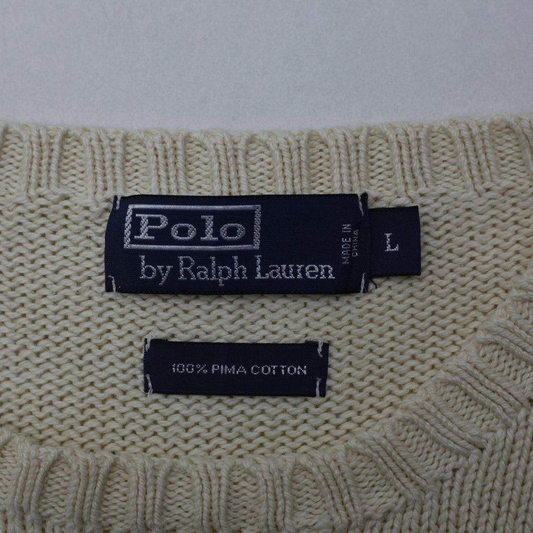 Vintage Mens Ralph Lauren Off White Cotton Logo Sweater Size L | Migration_Knitwear & Sweaters RL Collection | Fashion Rerun