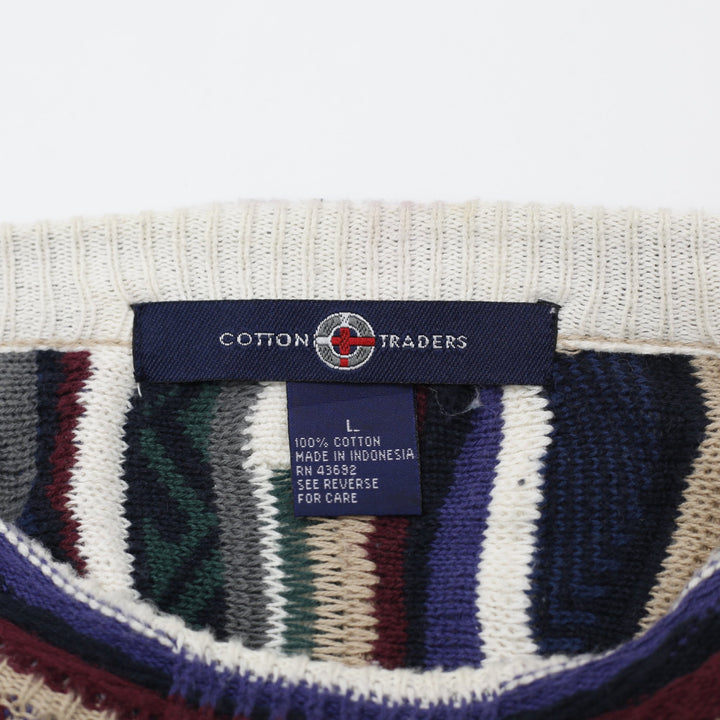 Vintage Mens Cotton Traders Striped Knitwear Sweater Size L