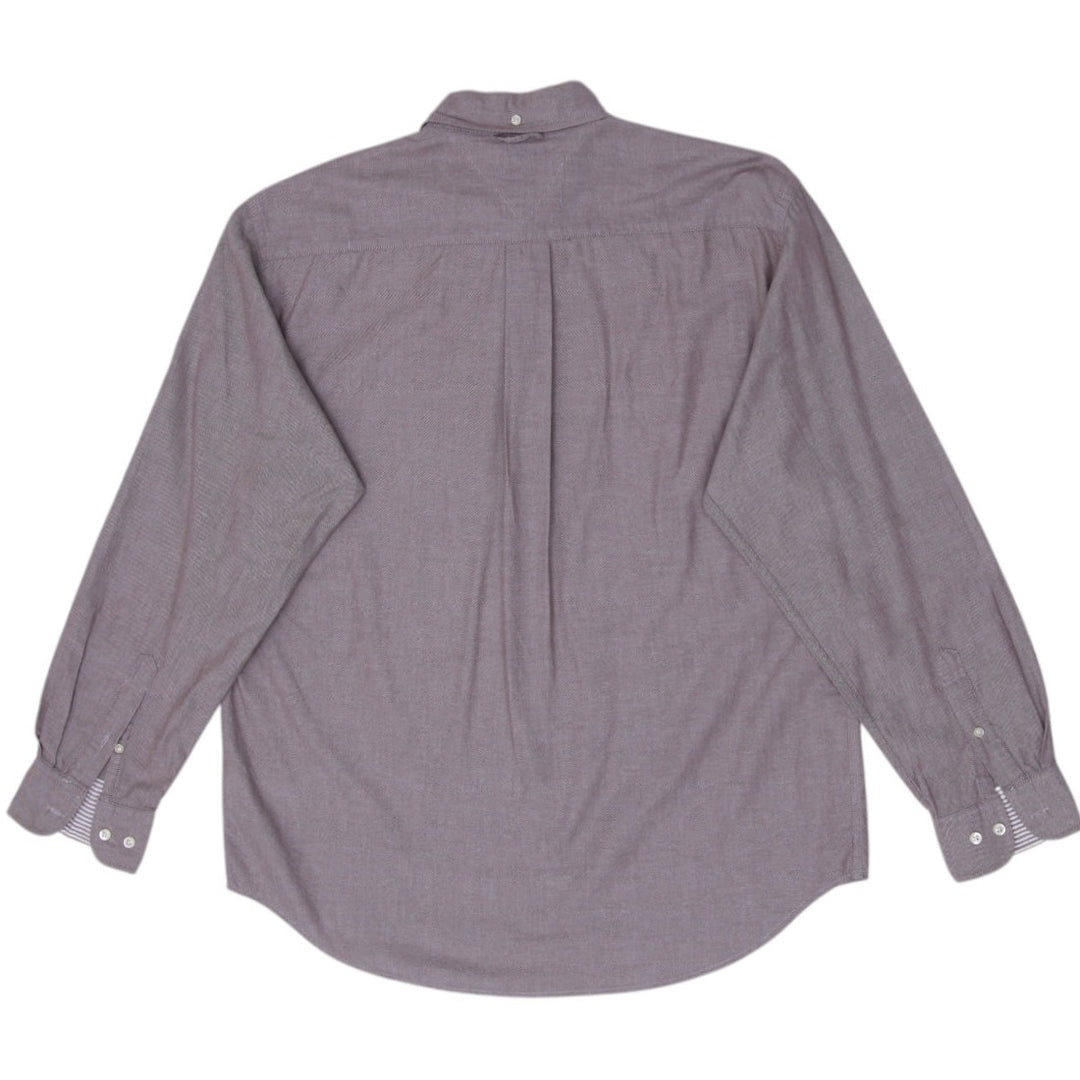 Mens Tommy Hilfiger Long Sleeve Shirt Gray Button Up Cotton Classic