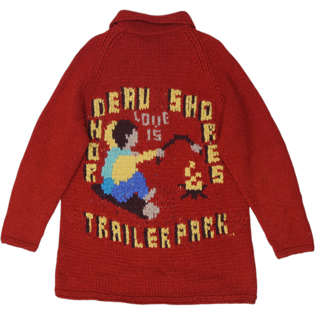 Vintage Mens Wool Cardigan Red Embroidered Graphic Zip Size L | Migration_Knitwear & Sweaters - Side View | Fashion Rerun