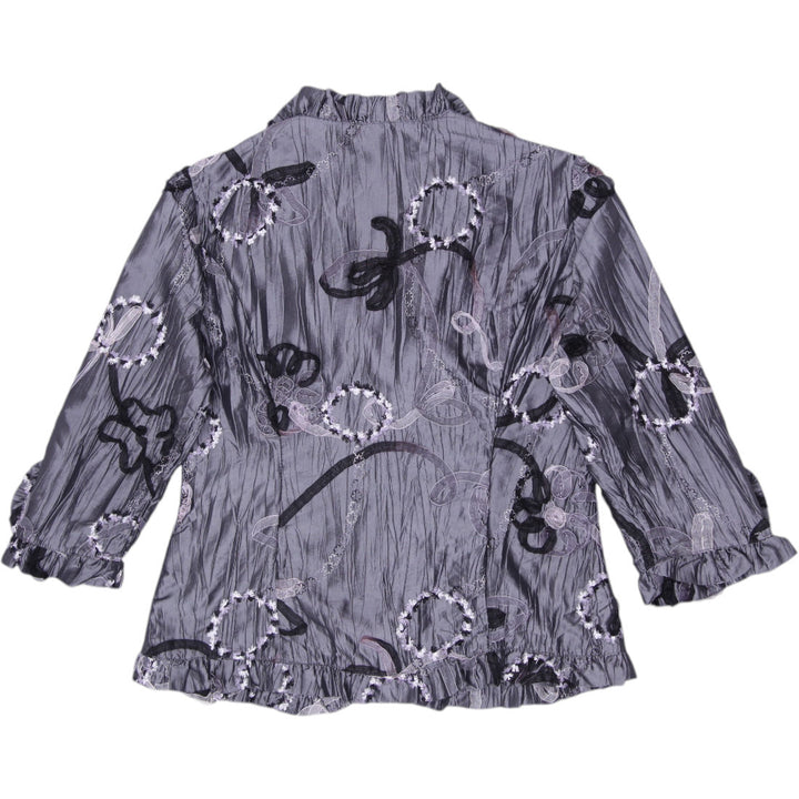 Y2K Ladies Laura Crinkle Taffeta Embroidered Ruffle Top Size M