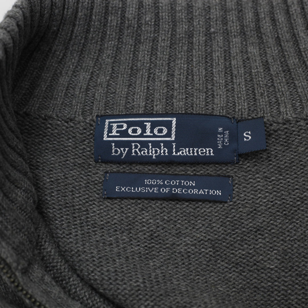 Mens Polo Ralph Lauren Heather Grey Quarter-Zip Cotton Sweater Size S