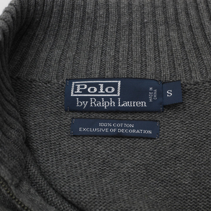 Mens Polo Ralph Lauren Heather Grey Quarter-Zip Cotton Sweater Size S