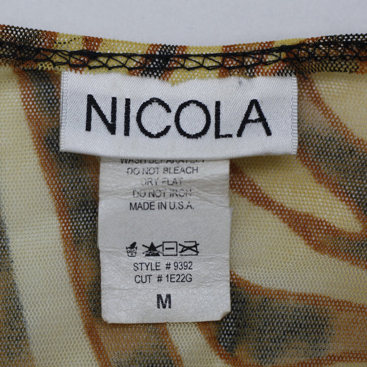 Y2K Ladies Nicola Tiger Swirl Animal Print Sheer Mesh Tie-Front Shrug Top Size M
