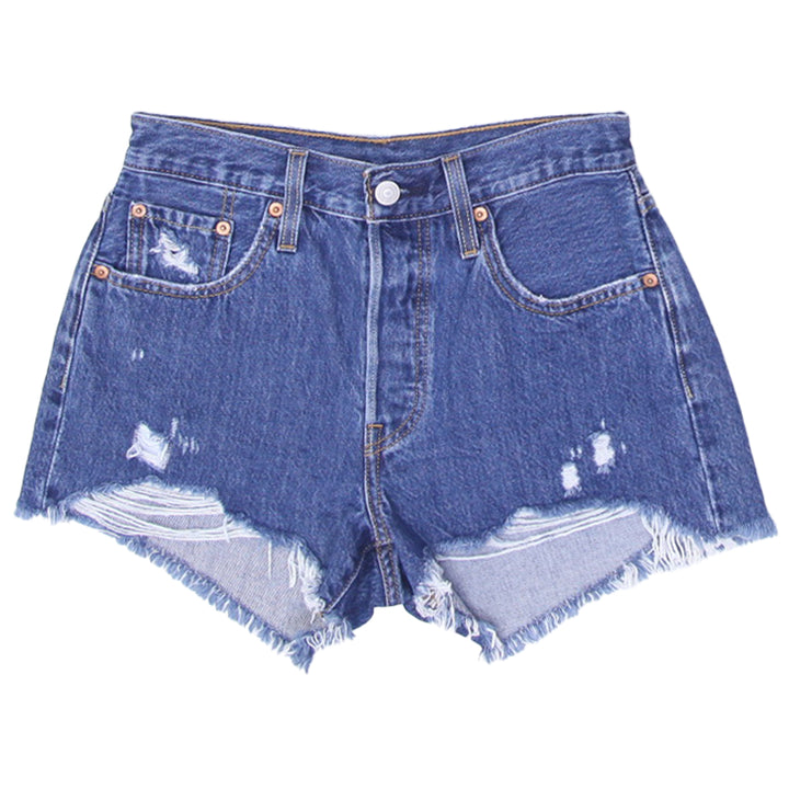 Ladies Levis 501 Button Fly Ripped Denim Shorts