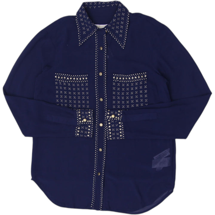 Y2K Ladies Michael Kors Navy Blue Shirt Studded Long Sleeve Size S | Migration_Y2K Tops | Fashion Rerun