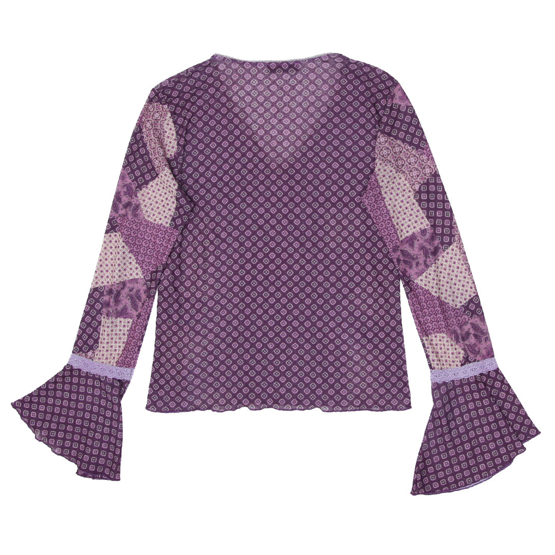 Y2K Bell Sleeve Floral V-Neck Top - Fashion Rerun Vintage Migration_Tops