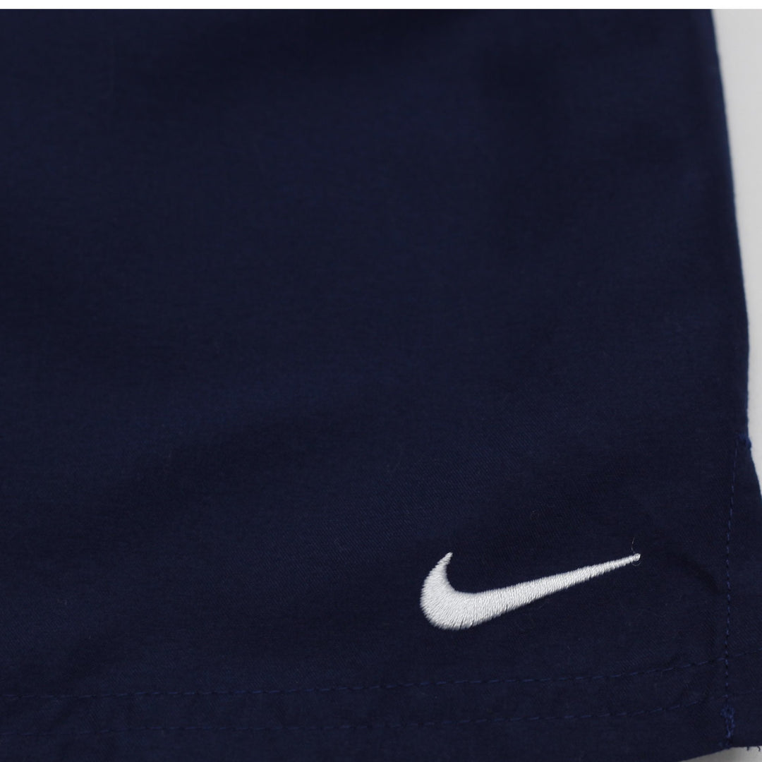 Mens Nike Swim Trunks Volley Shorts Navy Blue Mesh Lined White Swoosh Size L