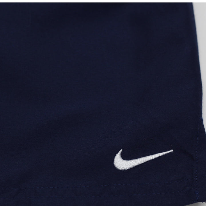 Mens Nike Swim Trunks Volley Shorts Navy Blue Mesh Lined White Swoosh Size L