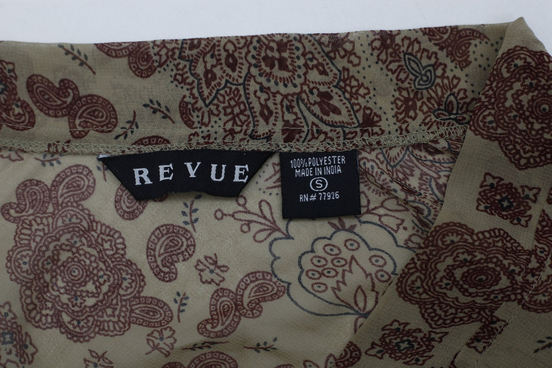 Y2K Ladies REVUE Sheer Paisley Wrap Blouse Kimono Sleeves Top Small Earthy Boho
