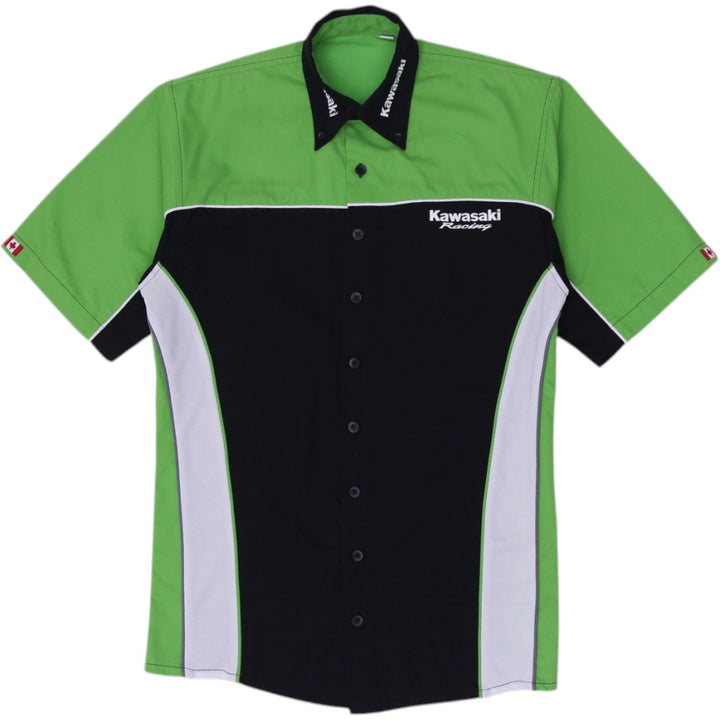 Mens Kawasaki Racing Green Logo Embroidered Short Sleeve Shirt XS