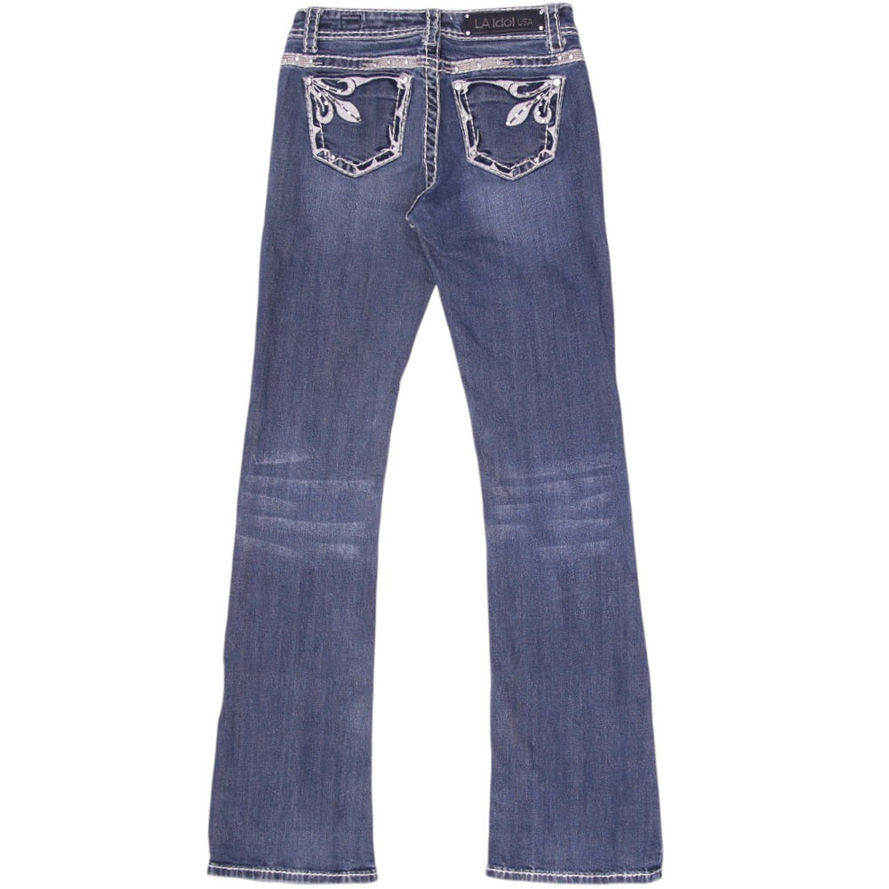 Y2K Ladies Embroidered Rhinestone Bootcut Jeans Size 5 | Migration_Jeans & Pants - Side View | Fashion Rerun