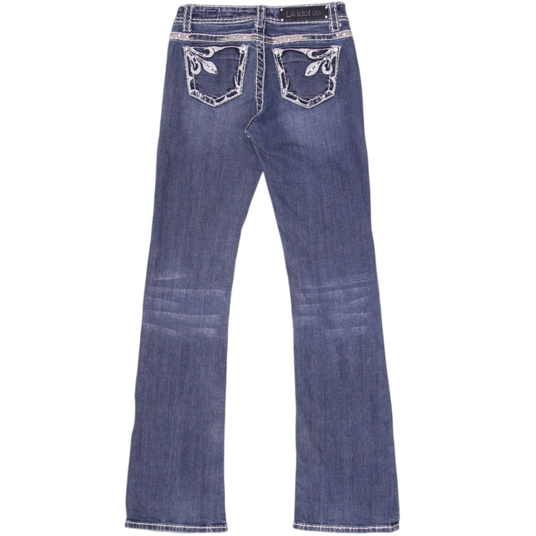 Y2K Ladies Embroidered Rhinestone Bootcut Jeans Size 5 | Migration_Jeans & Pants - Side View | Fashion Rerun