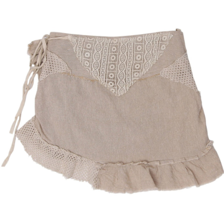 Y2K Ladies Nature Spirit Fairycore Crochet Patchwork Ruffle Wrap Mini Skirt