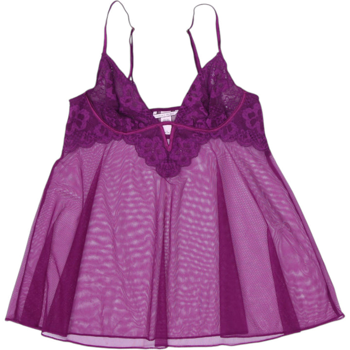 Y2K Ladies Victoria's Secret Babydoll Purple Mesh Lace Top Size L