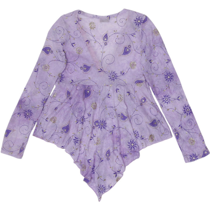 Y2K Ladies Just Cavalli Blouse Floral Sheer Embroidered Top Size XS
