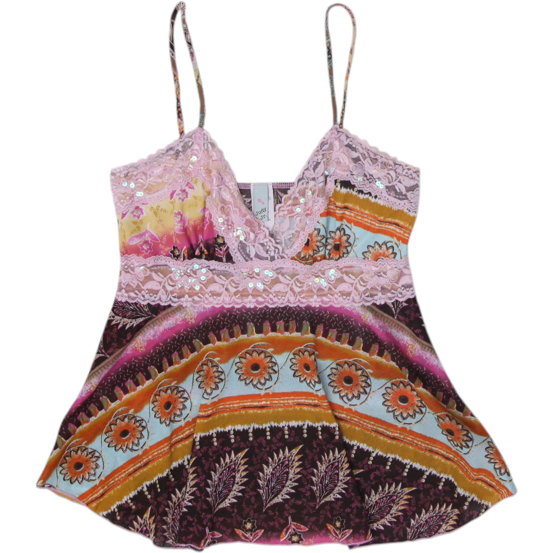 Y2K Ladies Judy Jr Paisley Patchwork Babydoll Cami Top Size M