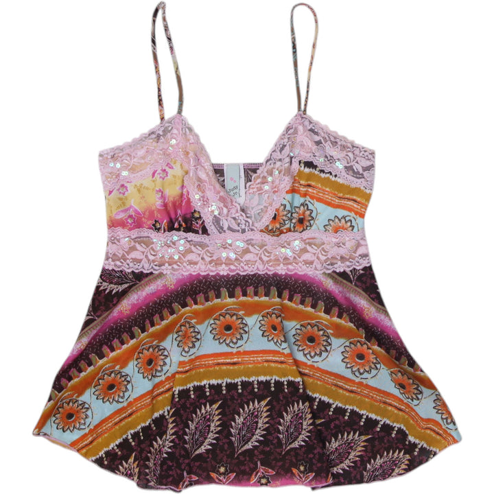 Y2K Ladies Judy Jr Paisley Patchwork Babydoll Cami Top Size M