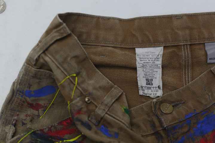 Rework Carhartt Original Fit Paint Splatter Work Shorts Mens - PR290