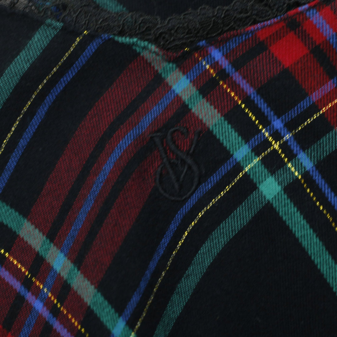 Y2K Ladies Victoria's Secret Tartan Plaid Metallic Lace-Trim Slip Dress Size S