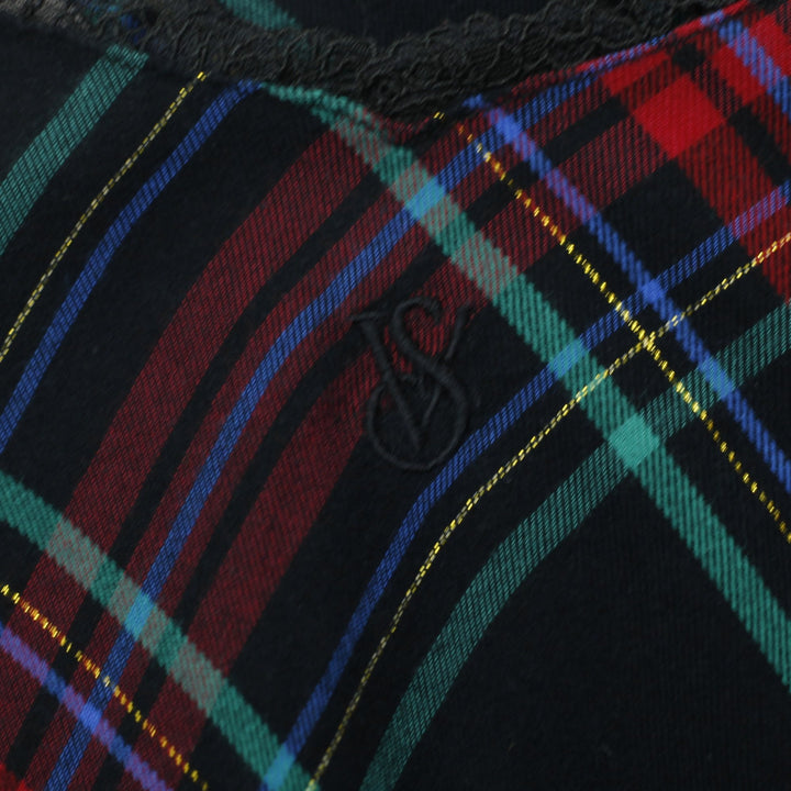 Y2K Ladies Victoria's Secret Tartan Plaid Metallic Lace-Trim Slip Dress Size S