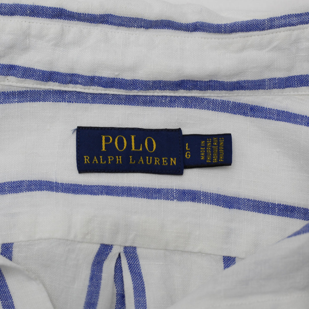 Ladies Polo Ralph Lauren 100% Linen Stripe Long Sleeve Button Down Shirt Size L